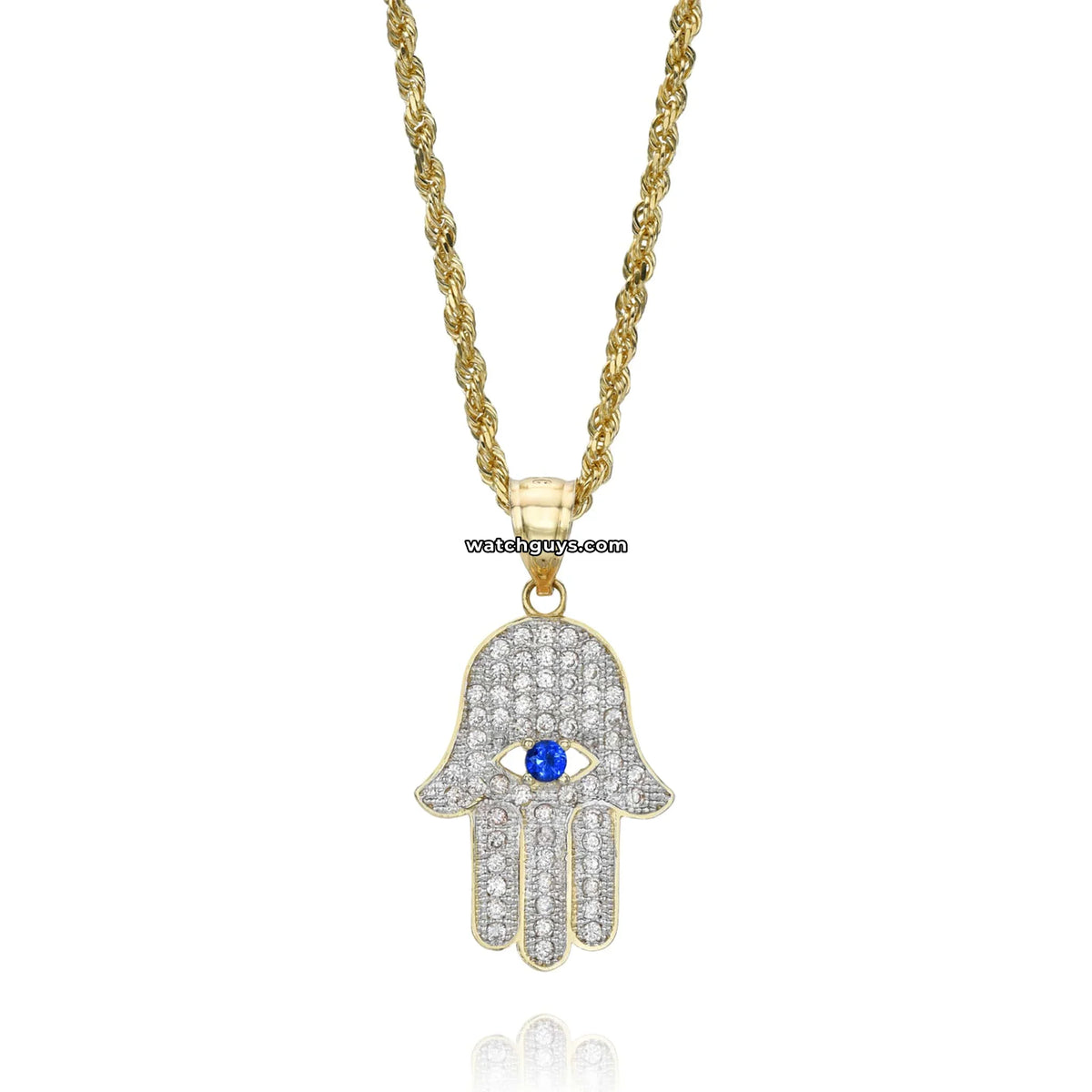 Diamond Hamsa Pendant 1.15 Carat TW with 14k Rope Chain