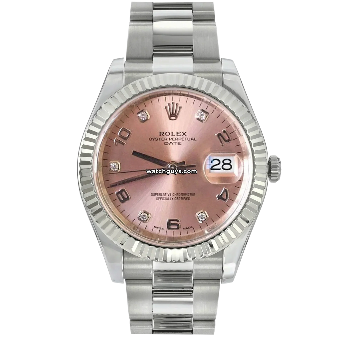 Rolex Date 115234 Salmon Arabic Dial Oyster